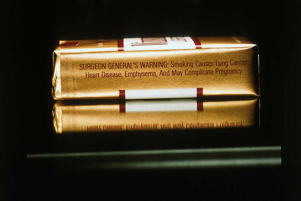 A pack of cigarettes displaying the Surgeon Generals warning label. (Courtesy of Wikimedia Commons)
