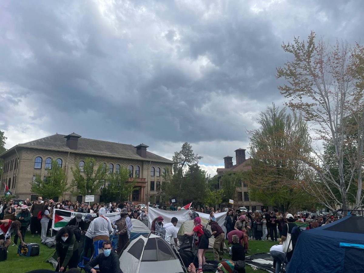 Hundreds of students protest in support of Palestine at Presidents Circle on April 29, 2024. (Photo by Vanessa Hudson | The Daily Utah Chronicle)