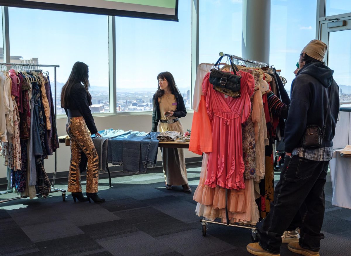 The Chielo Vintage stand during the Women In Business Bloom into Business Market event in the Spencer Fox Eccles Business Building at the University of Utah in Salt Lake City on Tuesday, Apr. 9, 2024. (Photo by Marco Lozzi | The Daily Utah Chronicle)