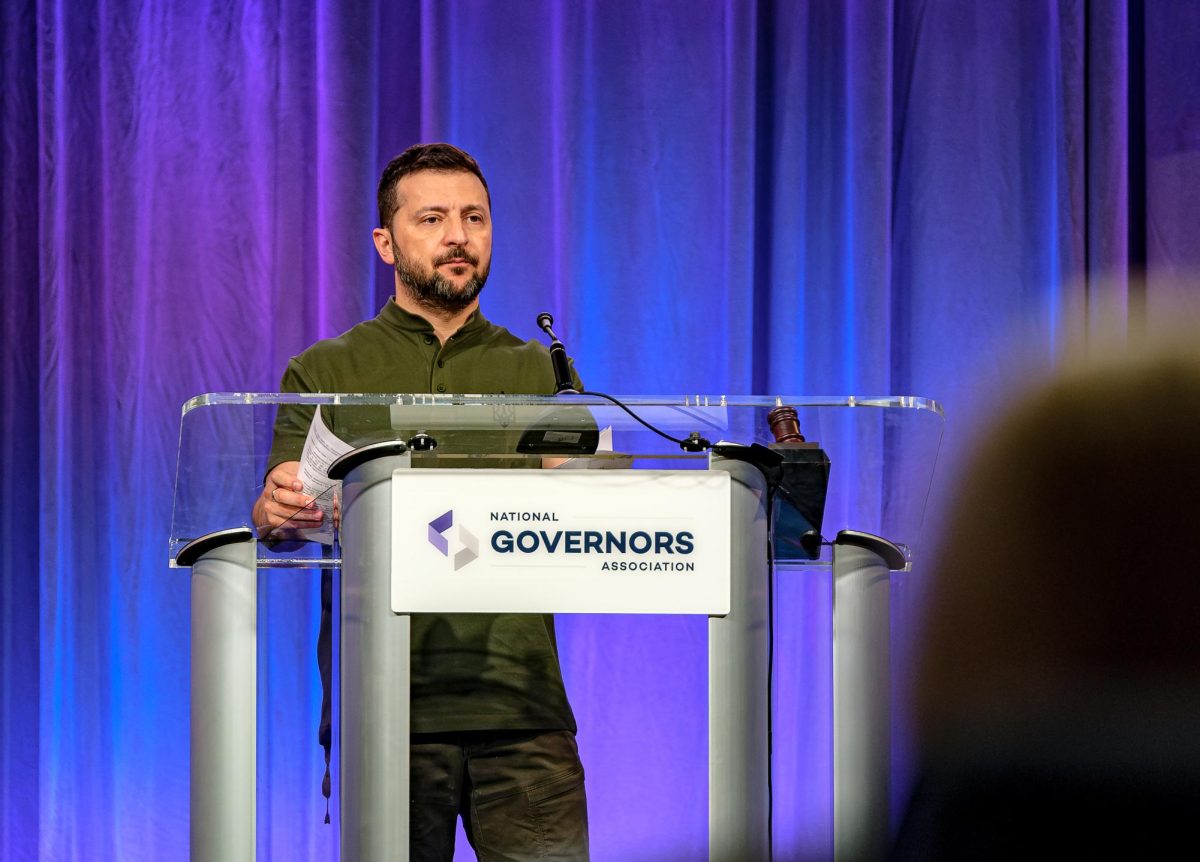 Volodymyr Zelenskyy, president of Ukraine, gives a speech during the National Governors Association Summer meeting in Salt Lake City on Friday, July 12, 2024. (Photo by Marco Lozzi | The Daily Utah Chronicle)