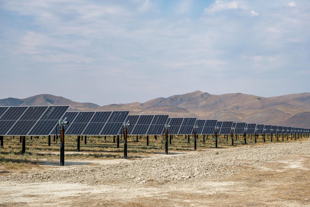 A row of solar panels at the Elektron Solar Project near Rowley, Utah on Saturday, July 13, 2024. (Photo by Marco Lozzi | The Daily Utah Chronicle)