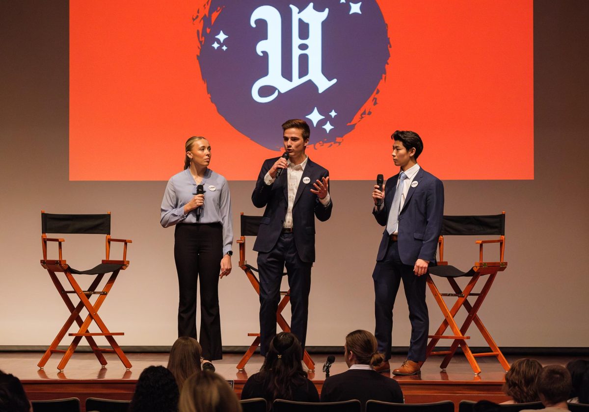 The ASUU Boyden ticket talks about their platform during the ASUU-Chronicle debate at the Utah Museum of Fine Arts in Salt Lake City on Tuesday, Feb. 6, 2024. (Photo by Marco Lozzi | The Daily Utah Chronicle)