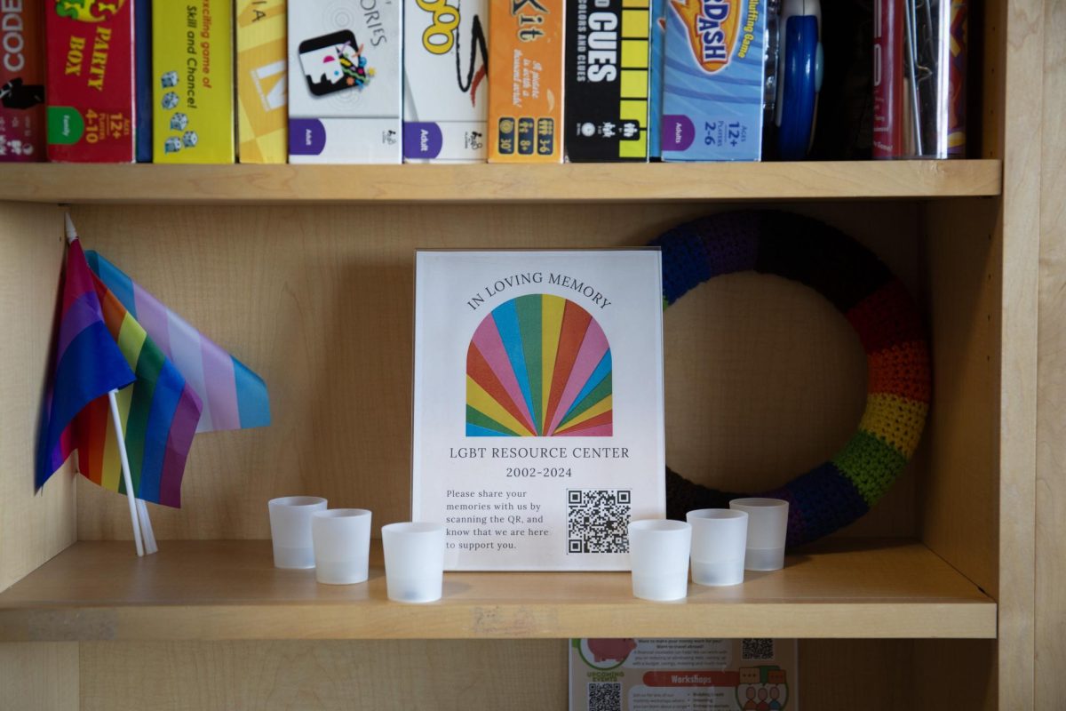 The Union's Center for Community and Cultural Engagement displays a shrine for the LGBT Resource Center, a student support organization shut down following the passage of HB 261. (Photo by Addy Cowley | The Daily Utah Chronicle)