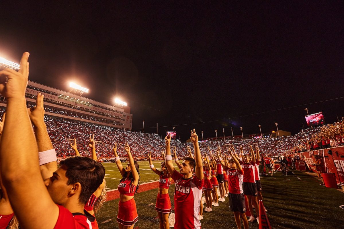 The University of Utah Spirit Team during the Utah vs Southern Utah game at Rice-Eccles Stadium in Salt Lake City on Thursday, Aug. 29, 2024. (Photo by Luke Larsen | The Daily Utah Chronicle)