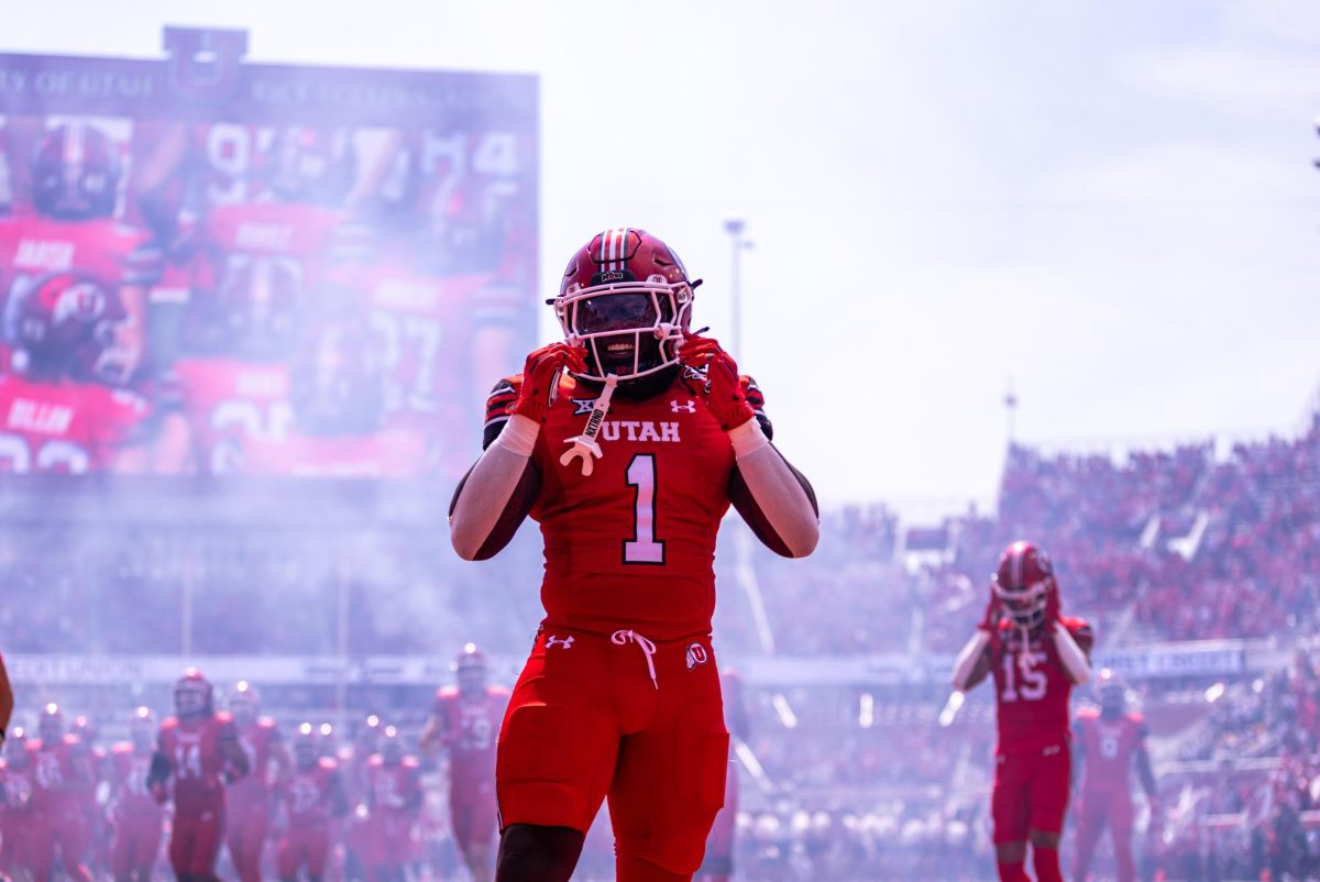 University of Utah running back Jaylon Glover (1) in the game against Baylor University at Rice-Eccles Stadium in Salt Lake City on Saturday, Sept. 7, 2024. (Photo by Samantha Lazenby | The Daily Utah Chronicle)