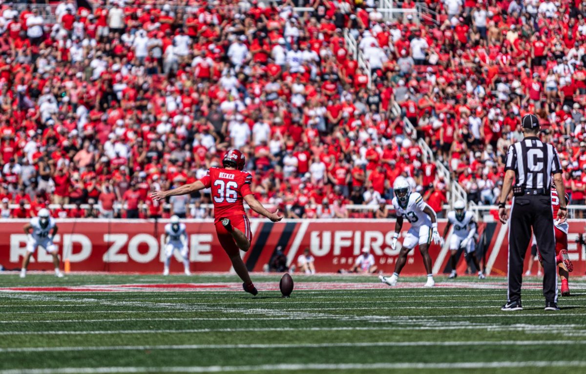 Utah kicker Cole Becker (36) in the football game at Rice-Eccles Stadium in Salt Lake City on Saturday, Sept. 7, 2024. (Photo by Samantha Lazenby | The Daily Utah Chronicle)