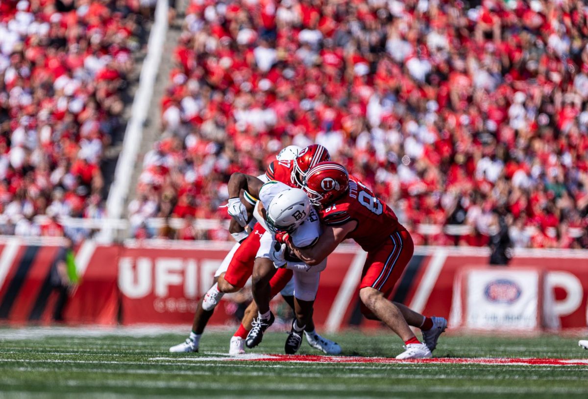 Trey Reynolds (37) and Connor O'Toole (81) in the football game against Baylor on Saturday, Sept. 7, 2024 at Rice-Eccles Stadium. (Photo by Samantha Lazenby | The Daily Utah Chronicle)