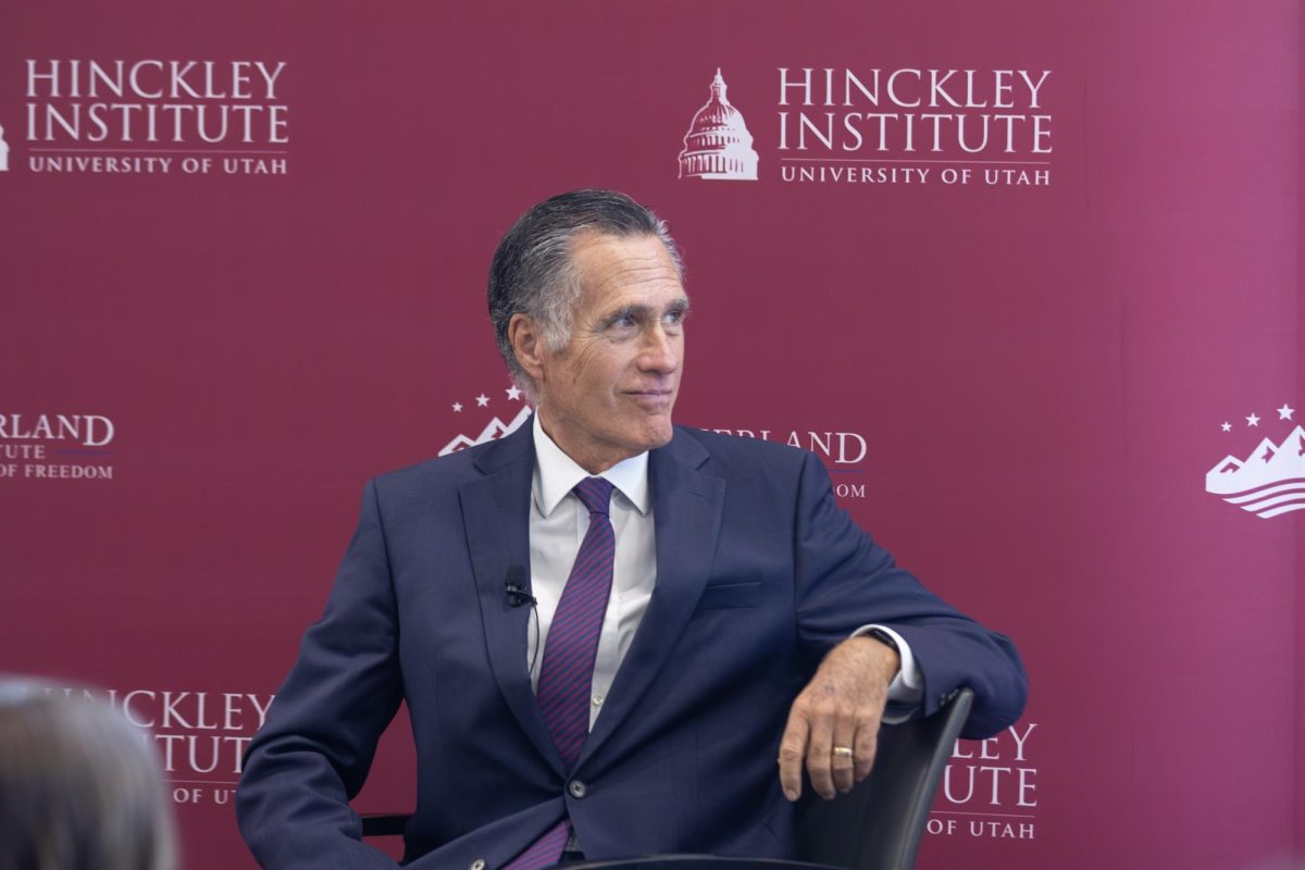 Sen. Mitt Romney speaks at the Sutherland Institute's Congressional Series at the University of Utah's Hinckley Institute of Politics on Tuesday, Oct. 8, 2024. Photo courtesy of the Sutherland Institute. 