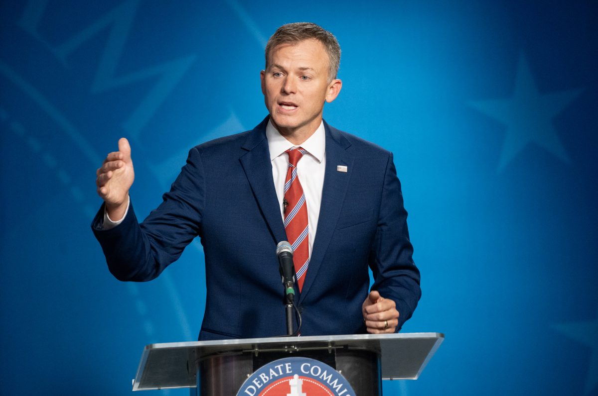 Blake Moore during a 1st Congressional District GOP primary debate at the Eccles Broadcast Center in Salt Lake City, Monday, June 10, 2024. (Chris Samuels | The Salt Lake Tribune)