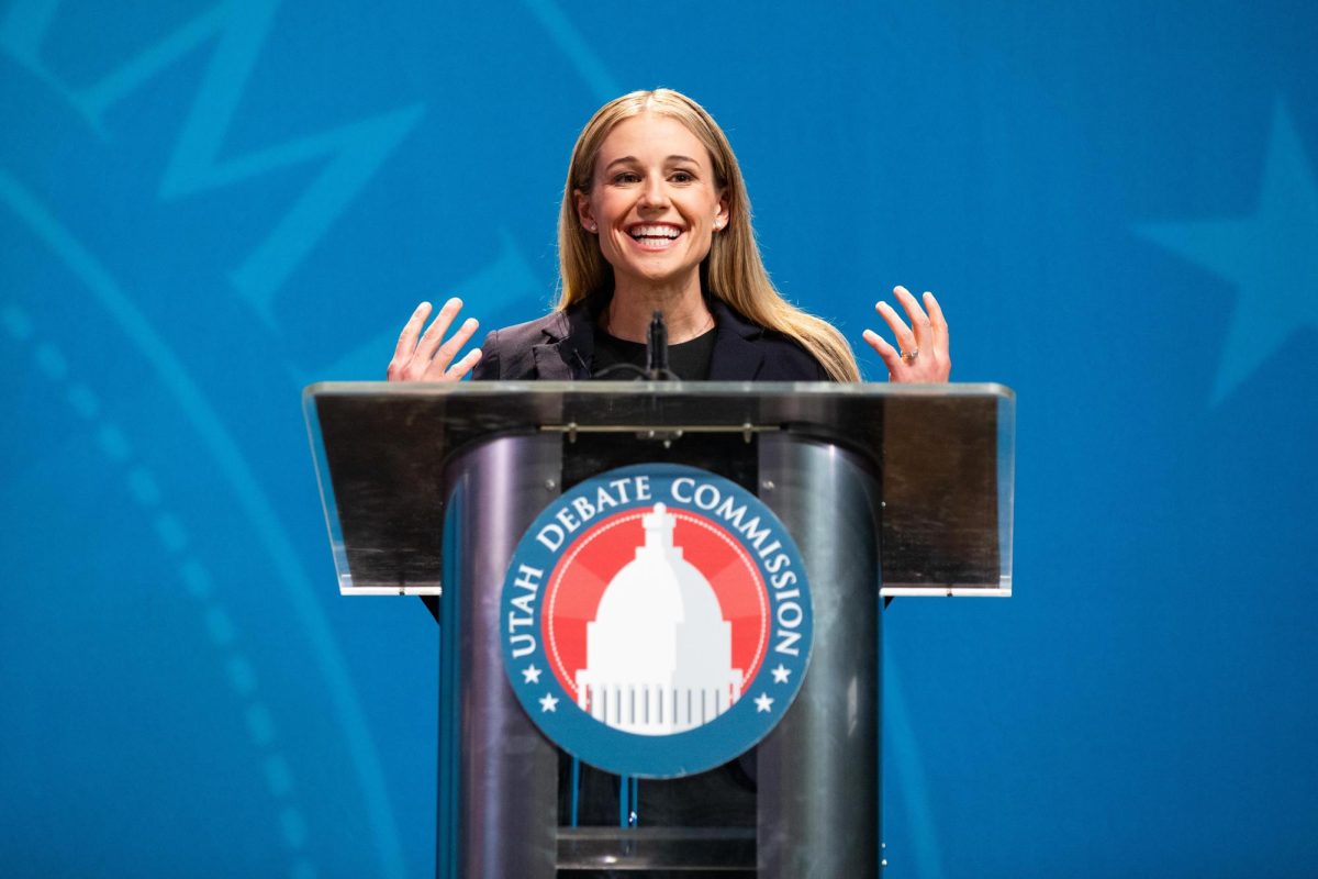 Caroline Gleich at the Senate Debate on Oct. 10, 2024. (Photo courtesy of Ryan Ash, Weber State University). 