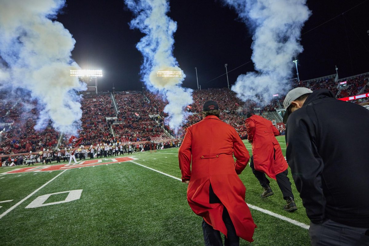 Detonated fireworks charges on the field during the opening ceremony of the U vs. BYU game in the Rice-Eccles Stadium on Saturday, Nov. 9th, 2024. (Photo by Luke Larsen | The Daily Utah Chronicle)