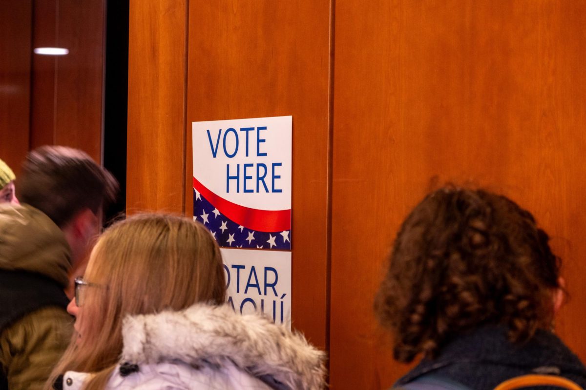 University of Utah students stand in line to vote at the J. Willard Marriott Library in Salt Lake City on Tuesday, Nov. 5. (Photo by Madeline Van Wagenen | The Daily Utah Chronicle)