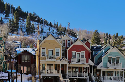 Colorful houses on Main Street highlight Park City’s unique ski town character. (Photo courtesy of Kelly Loverso). 