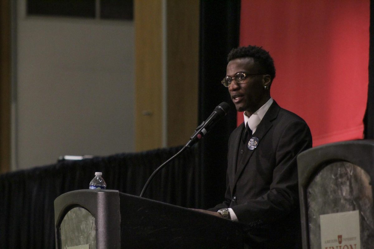 Presidential candidate Kefa Abakuki from the ABC ticket speaks at the ASUU debate Feb. 20. (Photo by Alex Dolce, courtesy of ASUU).