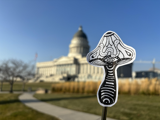 A sketch of a "magic mushroom" in front of the Utah State Capitol on Dec. 3, 2024 (Photo courtesy of Will Ruzanski)