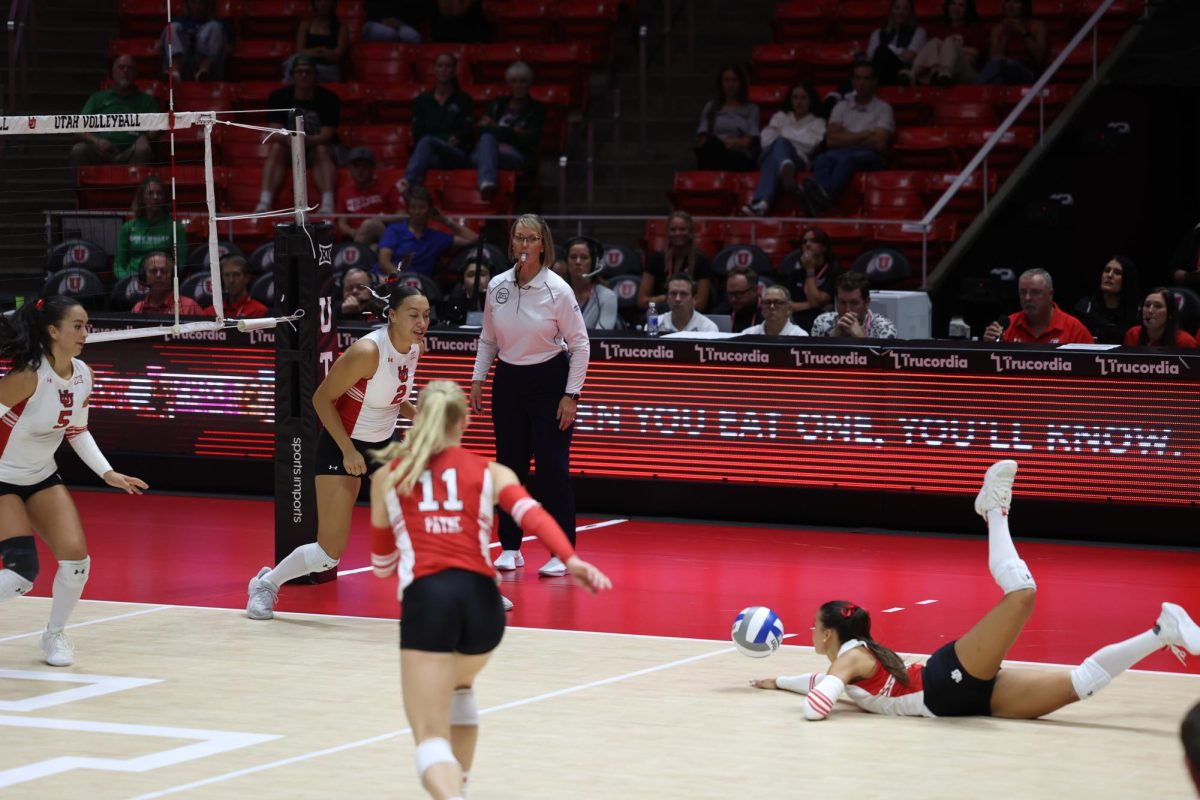 Iliana Linahan with the pancake against UVU at the Huntsman Center on Sept. 9, 2025. (Photo by Sean Stetson | The Daily Utah Chronicle)