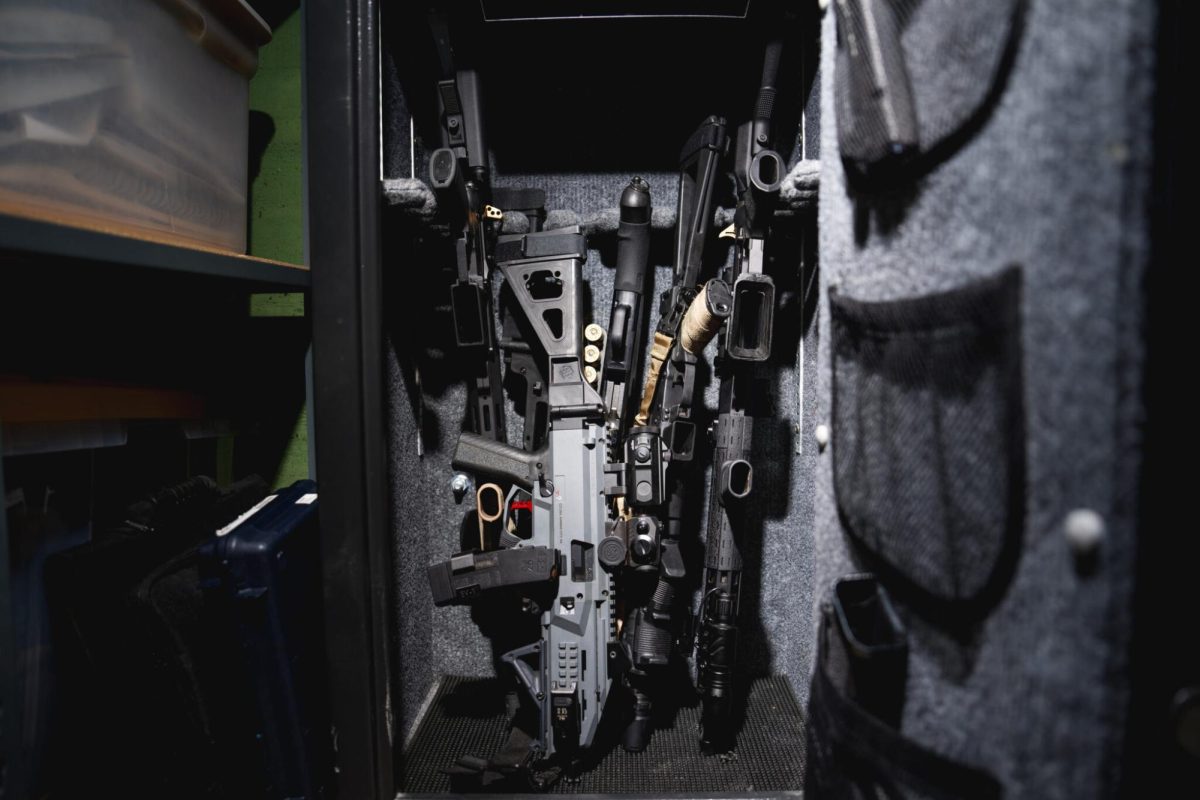 Firearms and ammunition are stored inside a safe at a Salt Lake City resident’s home on Tuesday, Sept. 10, 2024. (Photo by Spenser Heaps for Utah News Dispatch)