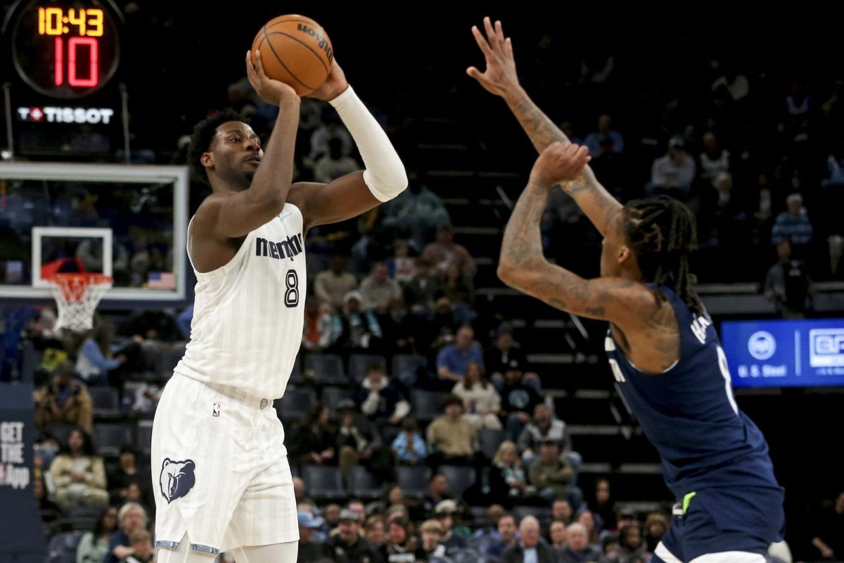 Memphis Grizzlies forward/center Jaren Jackson Jr. (8) shoots during the second quarter against the Minnesota Timberwolves at FedExForum in Memphis, TN on Feb. 2, 2026. (Courtesy Petre Thomas-Imagn Images)