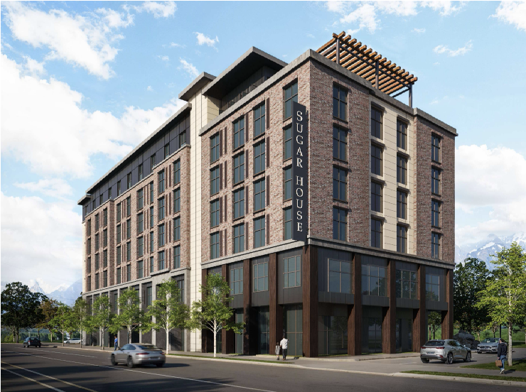 Sugar House Hotel mock-up from the Sugar House Community Council Open House on August 18, 2025. (Courtesy of Magnus Commercial Properties)