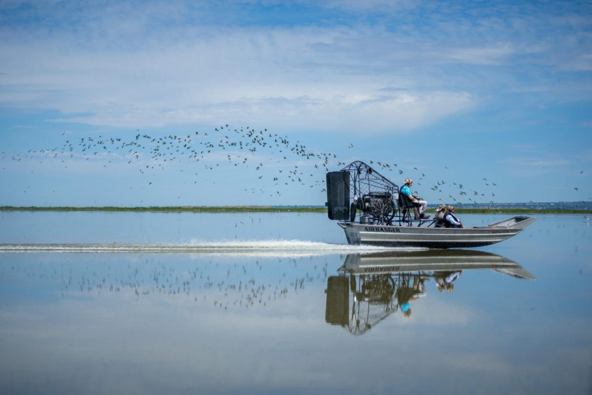Environmental Protection Agency Administrator Lee Zeldin, in blue, tours the Great Salt Lake at Farmington Bay on Saturday, May 23, 2026. (Photo courtesy of Trent Nelson | The Salt Lake Tribune)