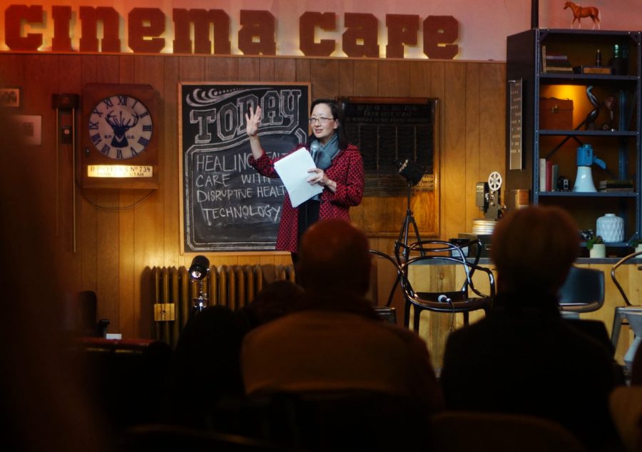 Vivian Lee, CEO of University of Utah Health Care, speaks inside the Sundance Filmmaker Lodge before the showing of Healing Health Care with Disruptive Health Technology in Park City, Utah on Friday, Jan. 28, 2017. (Rishi Deka, Daily Utah Chronicle)
